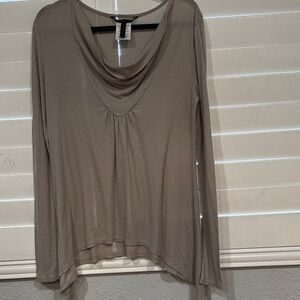 BCBGMaxAzria Taupe Drape Neck Blouse